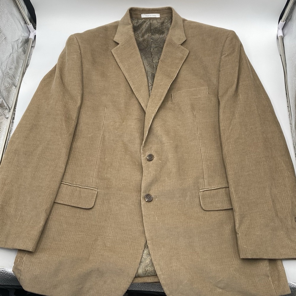 Chaps Ralph Lauren Tan Corduroy Sport Coat Blazer Jacket 44R Paisley Lining LNC